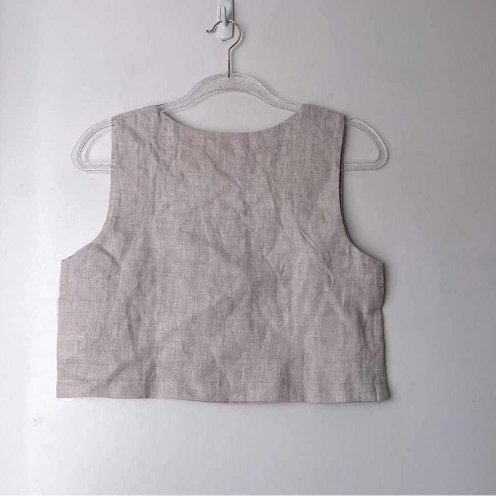 Petal & Pup Devlin Beige Square Neck Cropped Linen Top 4 - Picture 16 of 16